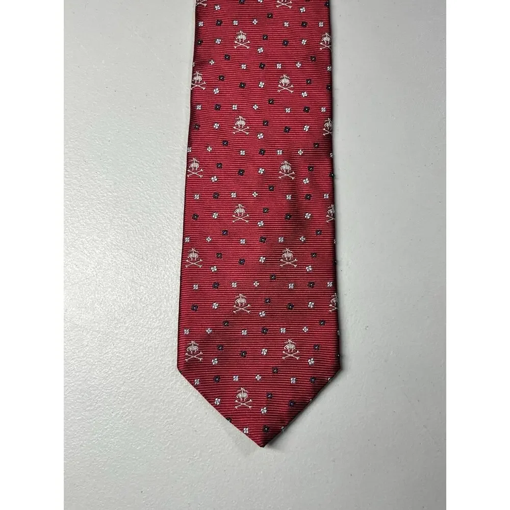 Brooks Brothers Silk Tie Red Flying Pig Logo Floral Mens Necktie 3 1/4